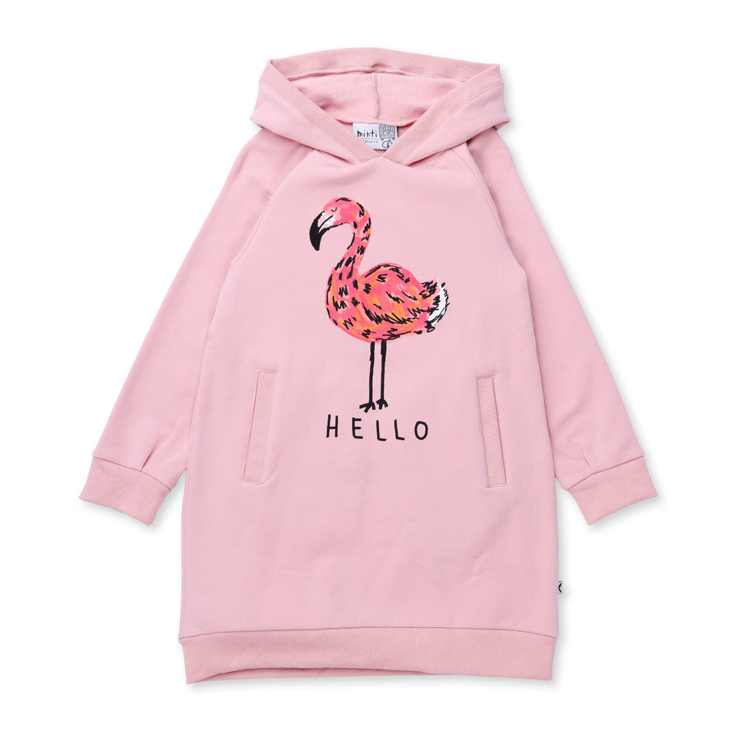 Minti Hello Flamingo Furry Hoodie Dress - Muted Pink