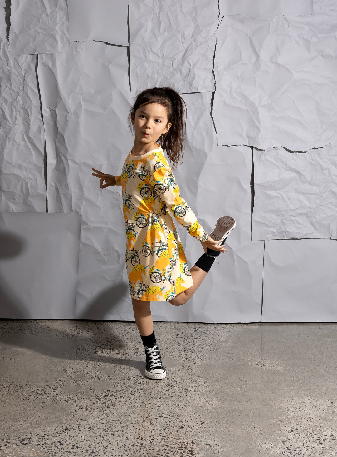 Minti Biking Unicorns Dress - Oat