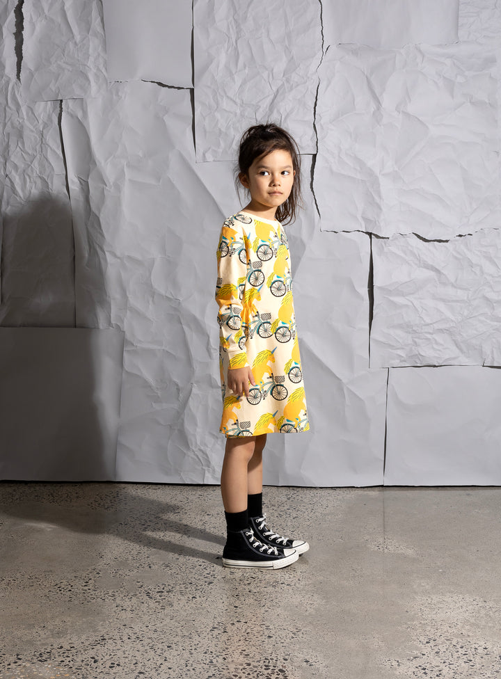 Minti Biking Unicorns Dress - Oat