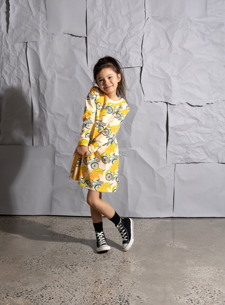 Minti Biking Unicorns Dress - Oat