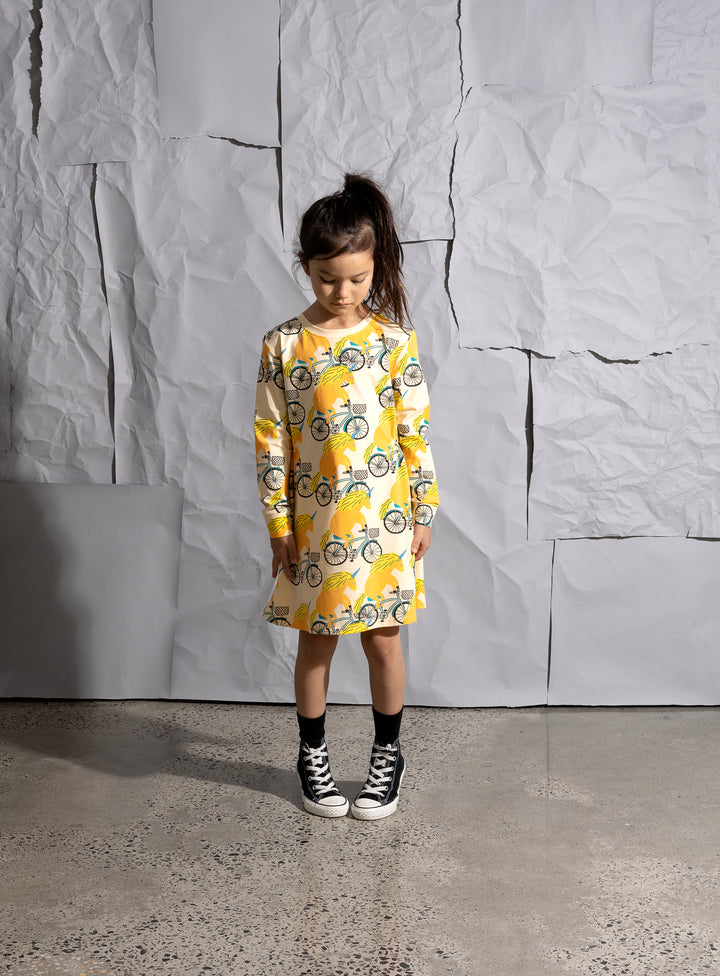 Minti Biking Unicorns Dress - Oat