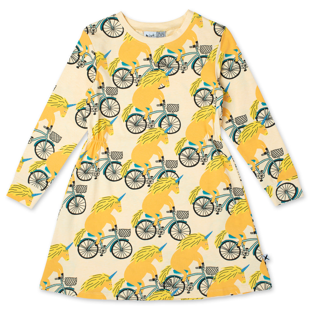 Minti Biking Unicorns Dress - Oat