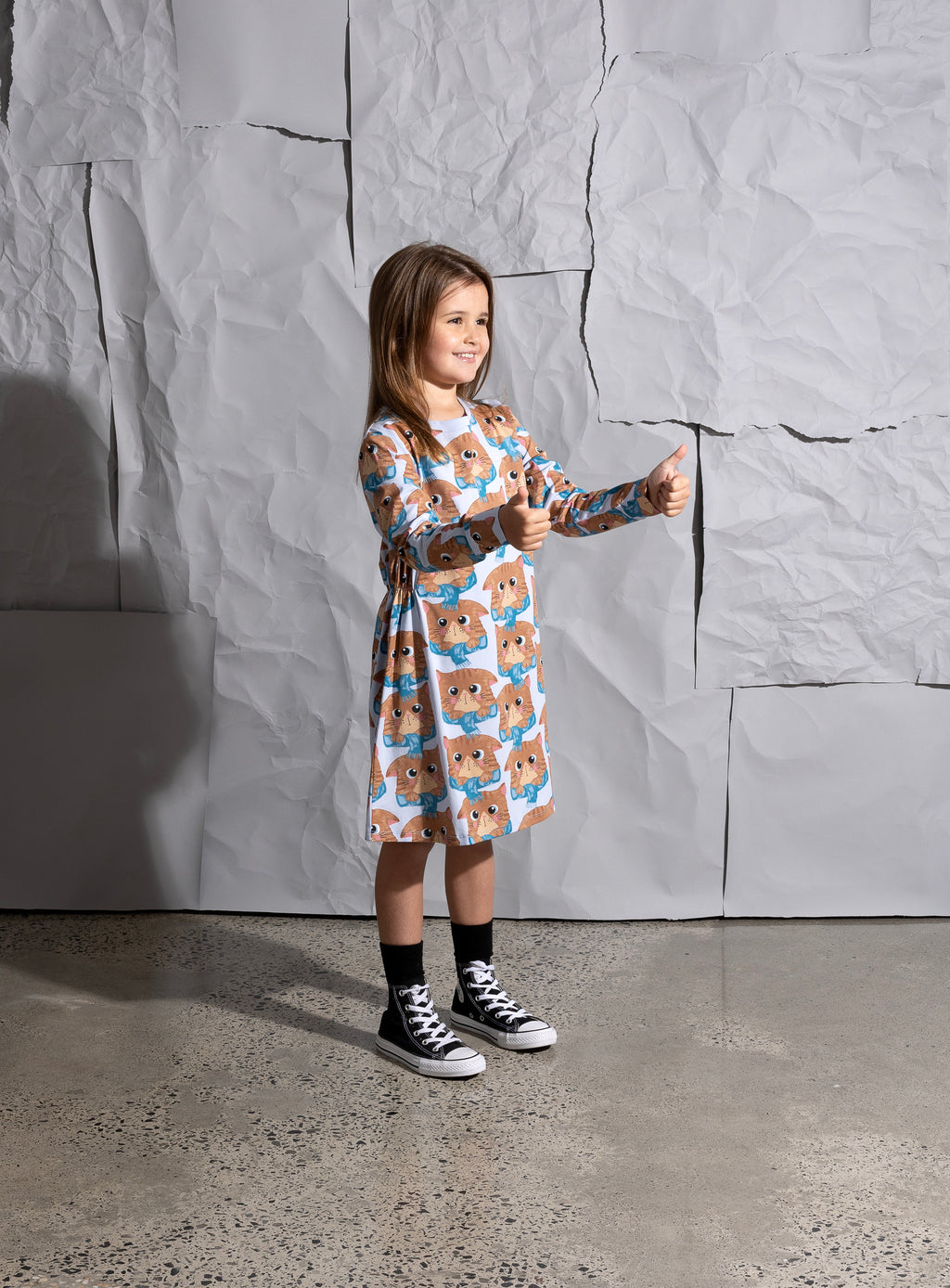 Minti Cosy Cats Dress - Light Blue