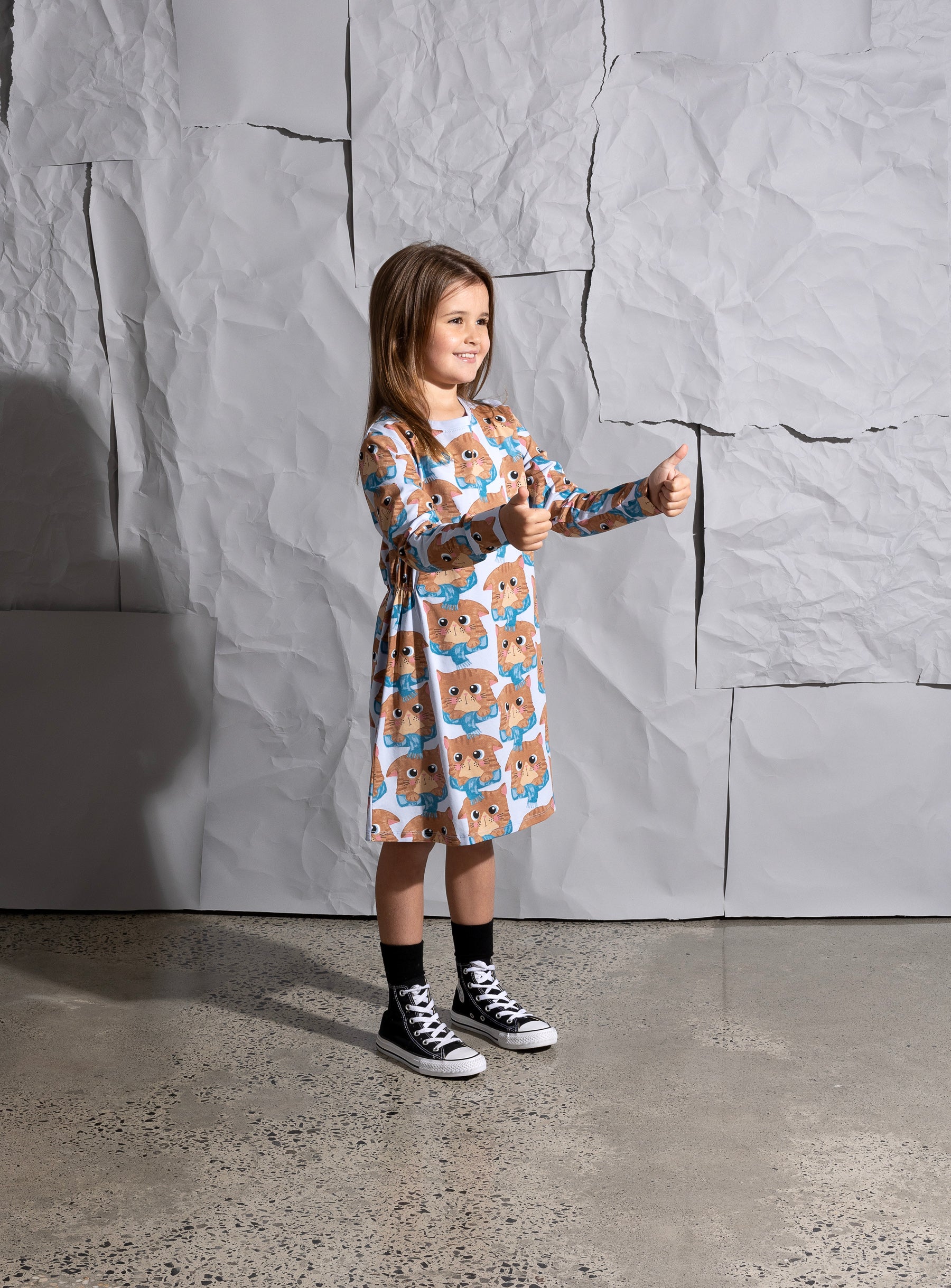 Minti Cosy Cats Dress - Light Blue