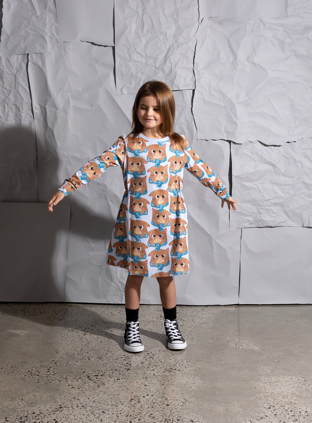 Minti Cosy Cats Dress - Light Blue