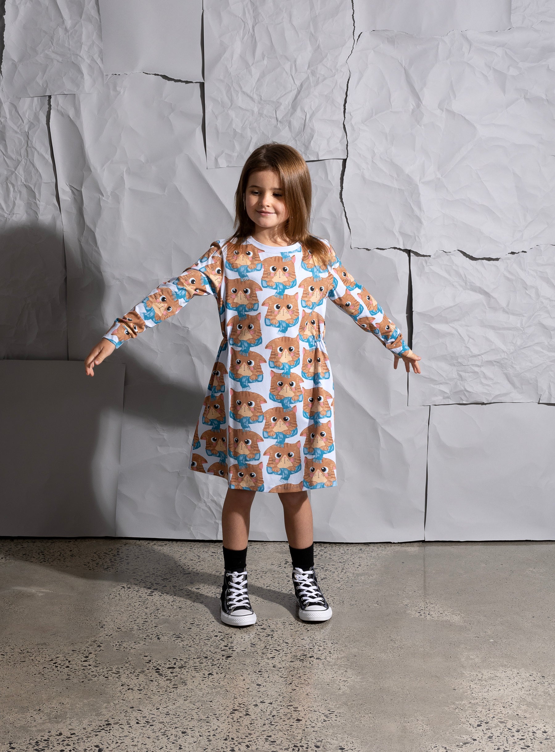 Minti Cosy Cats Dress - Light Blue