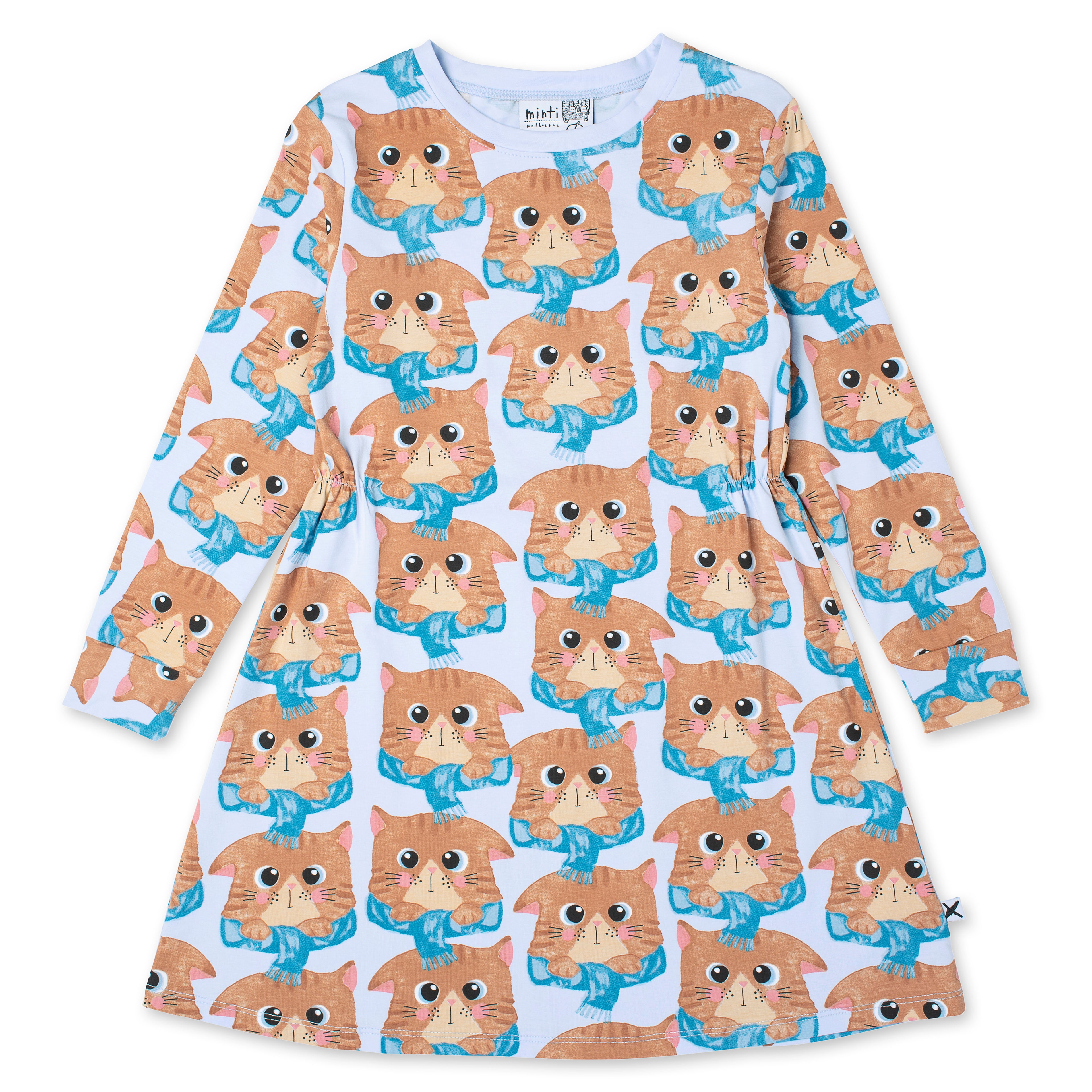 Minti Cosy Cats Dress - Light Blue