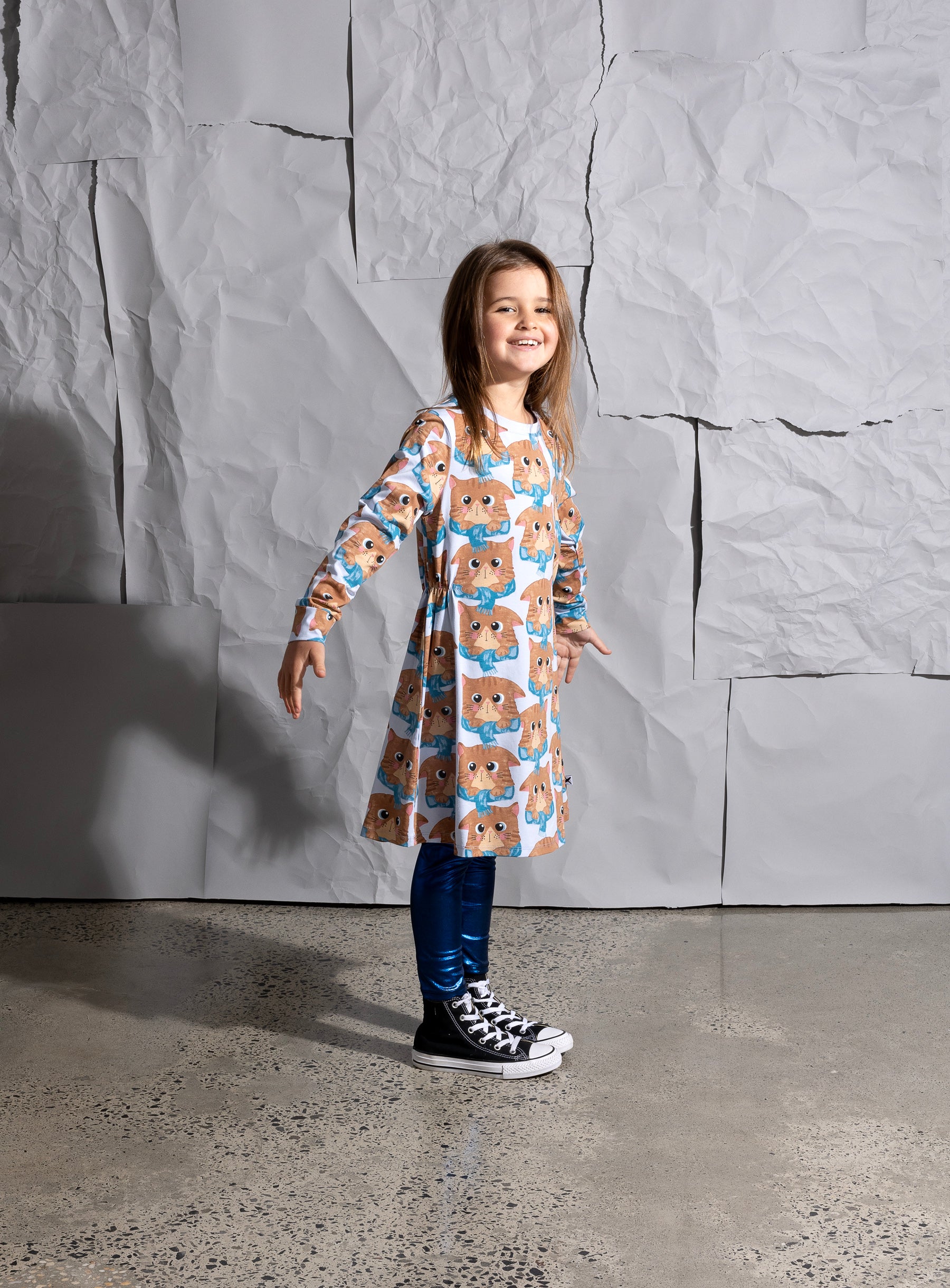 Minti Cosy Cats Dress - Light Blue