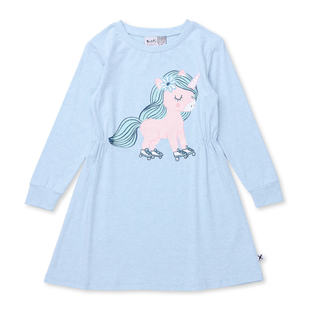 Minti Flower Unicorn Dress - Cornflower Marle