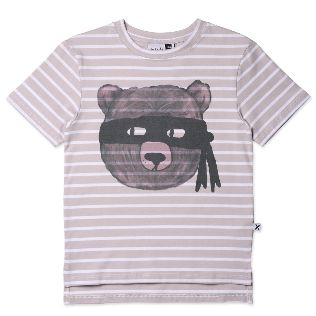 Minti Bear In Disguise Tee - Slate/White Stripe