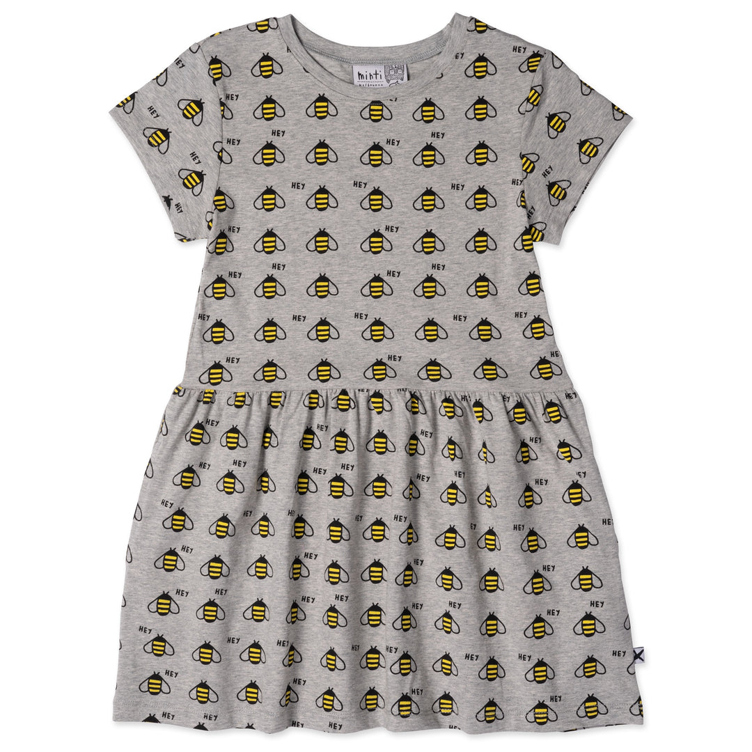 Minti Lots Of Bees Dress - Grey Marle