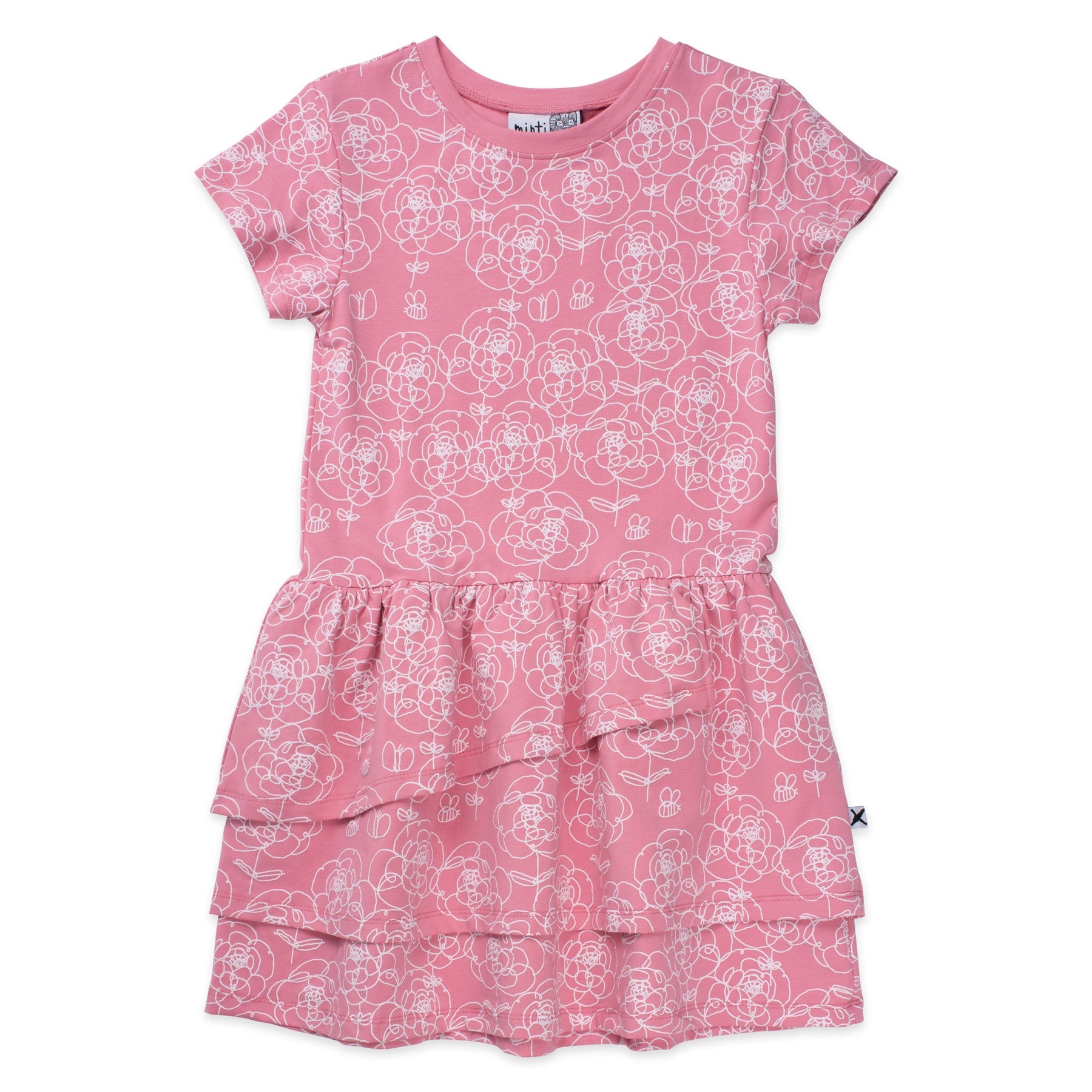 Minti Flower Line Art Dress - Fuschia