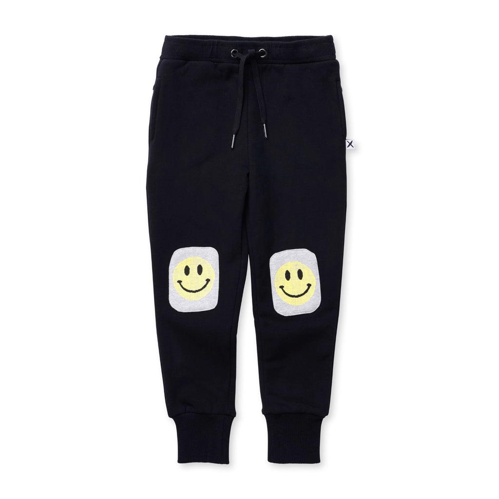 Pixelled Face Furry Trackies - Black/Grey Marle
