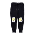 Pixelled Face Furry Trackies - Black/Grey Marle