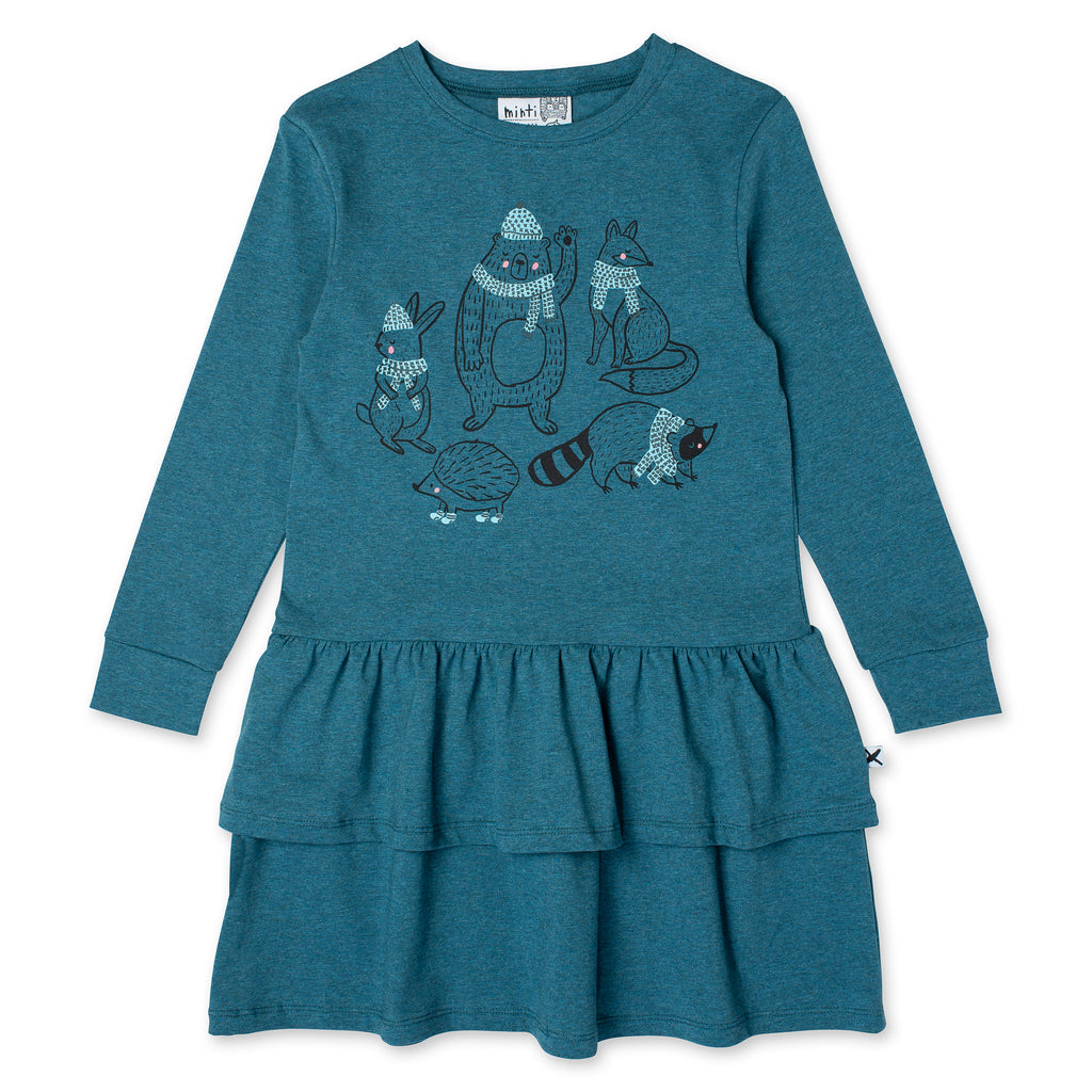 Minti Warm Forest Friends Dress - Teal Marle