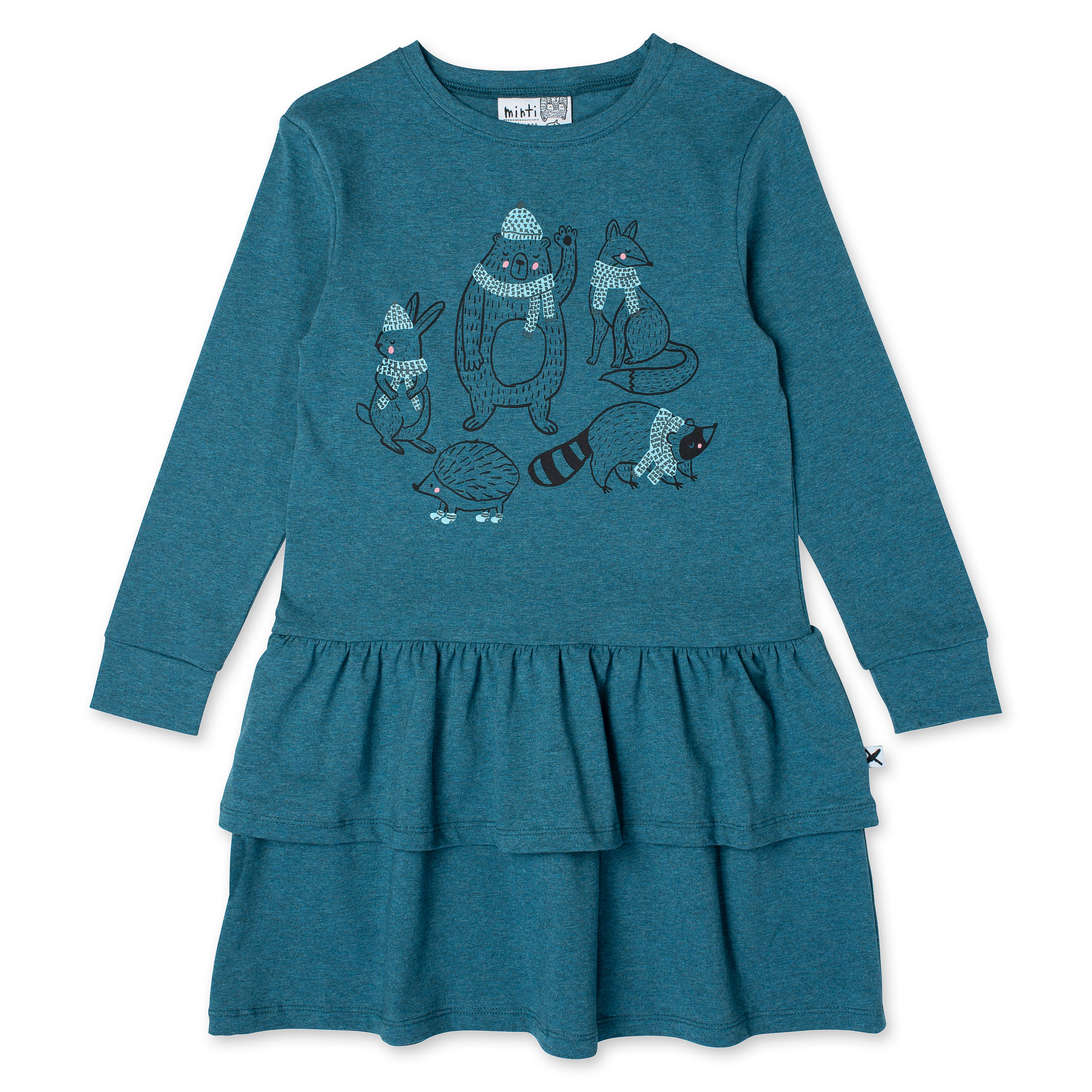 Minti Warm Forest Friends Dress - Teal Marle