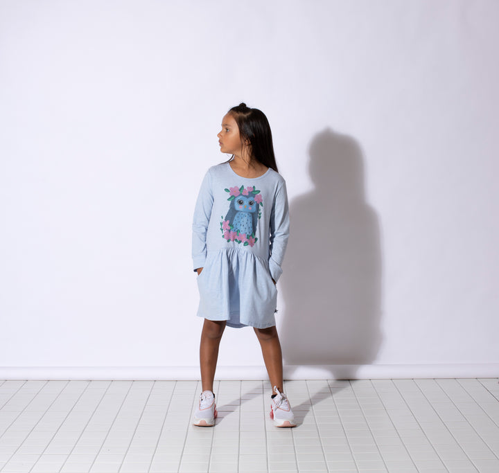 Minti Pretty Owl Dress - Cornflower Marle