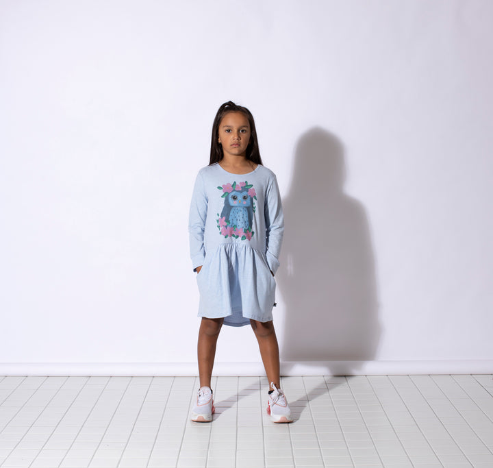 Minti Pretty Owl Dress - Cornflower Marle