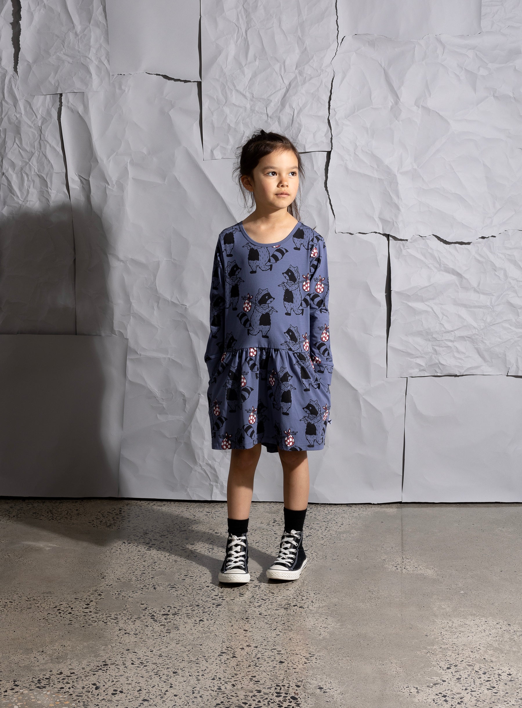 Minti Wandering Raccoon Dress - Midnight