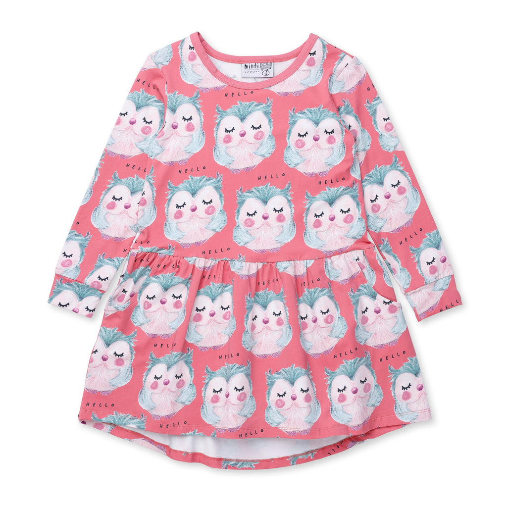 Painted Owls Dress - Pink