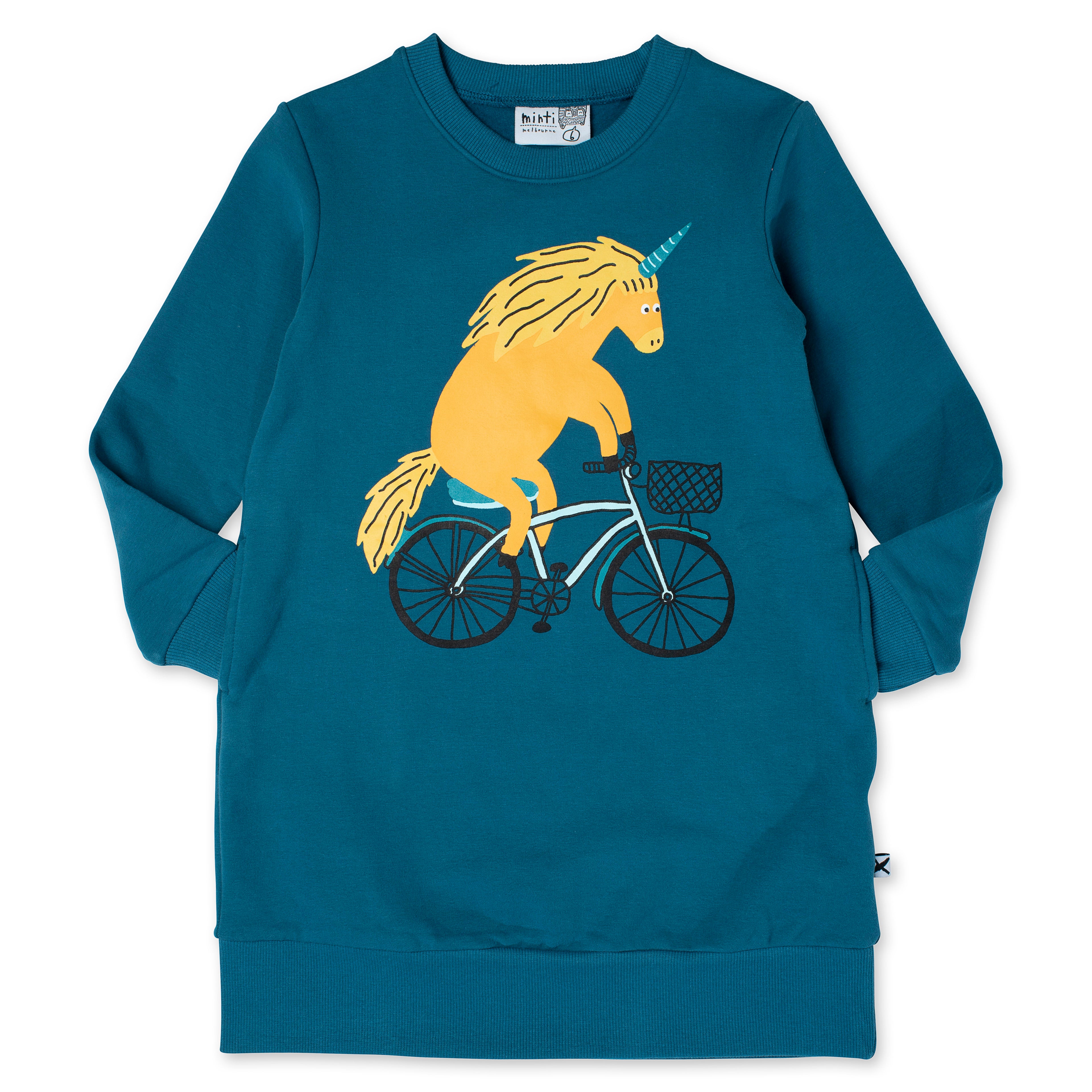 Minti Biking Unicorn Furry Dress - Teal