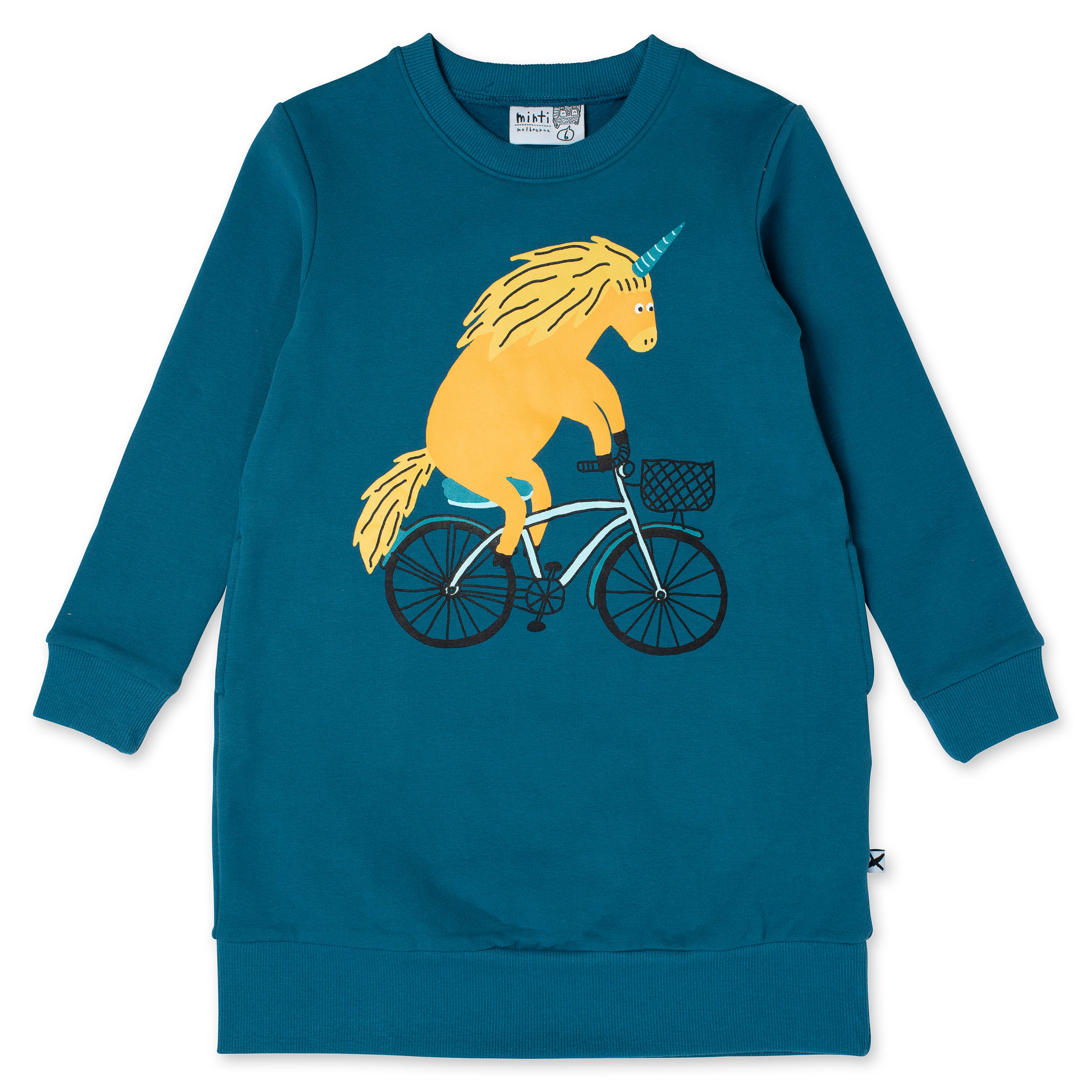 Minti Biking Unicorn Furry Dress - Teal