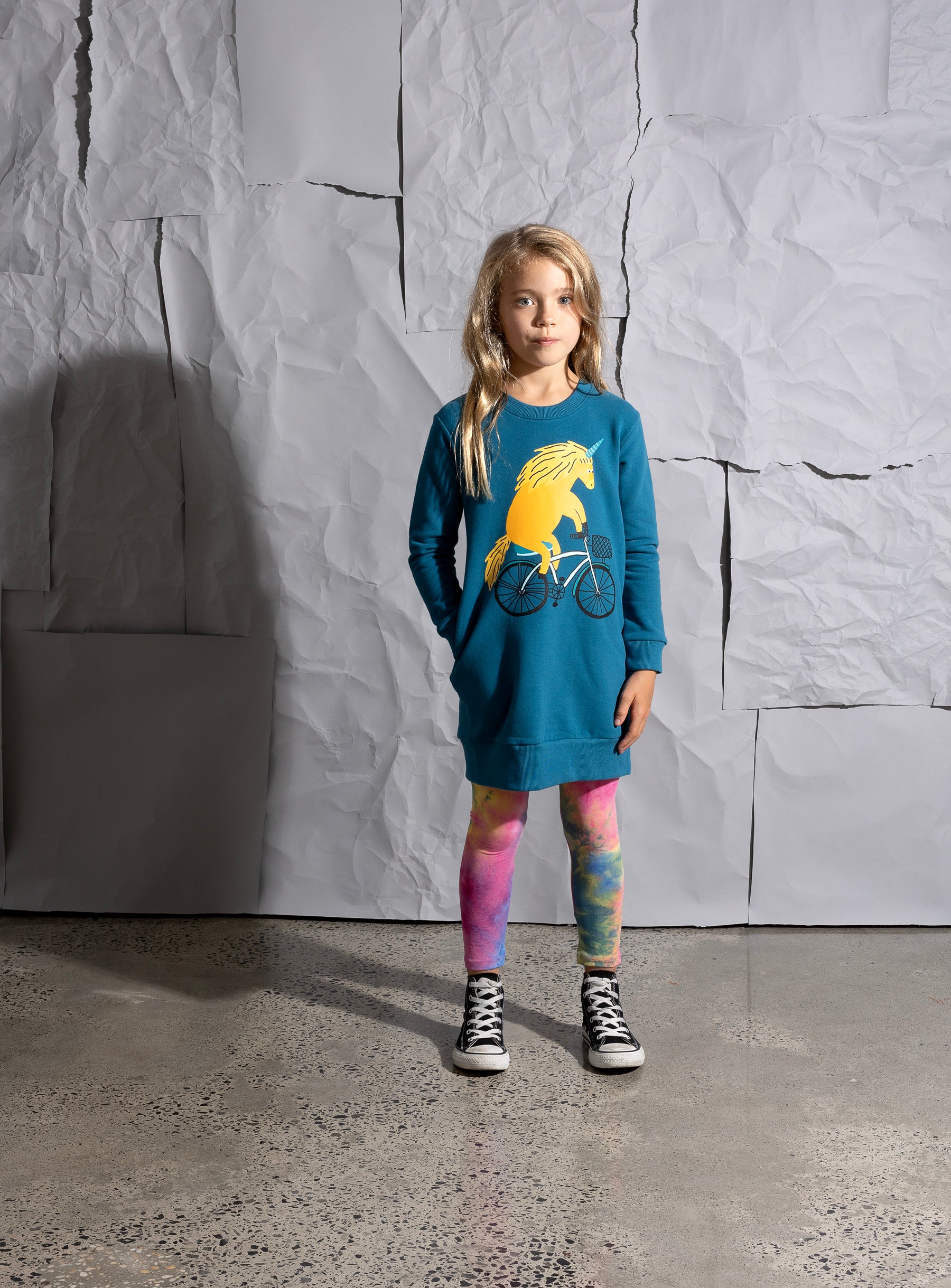 Minti Biking Unicorn Furry Dress - Teal