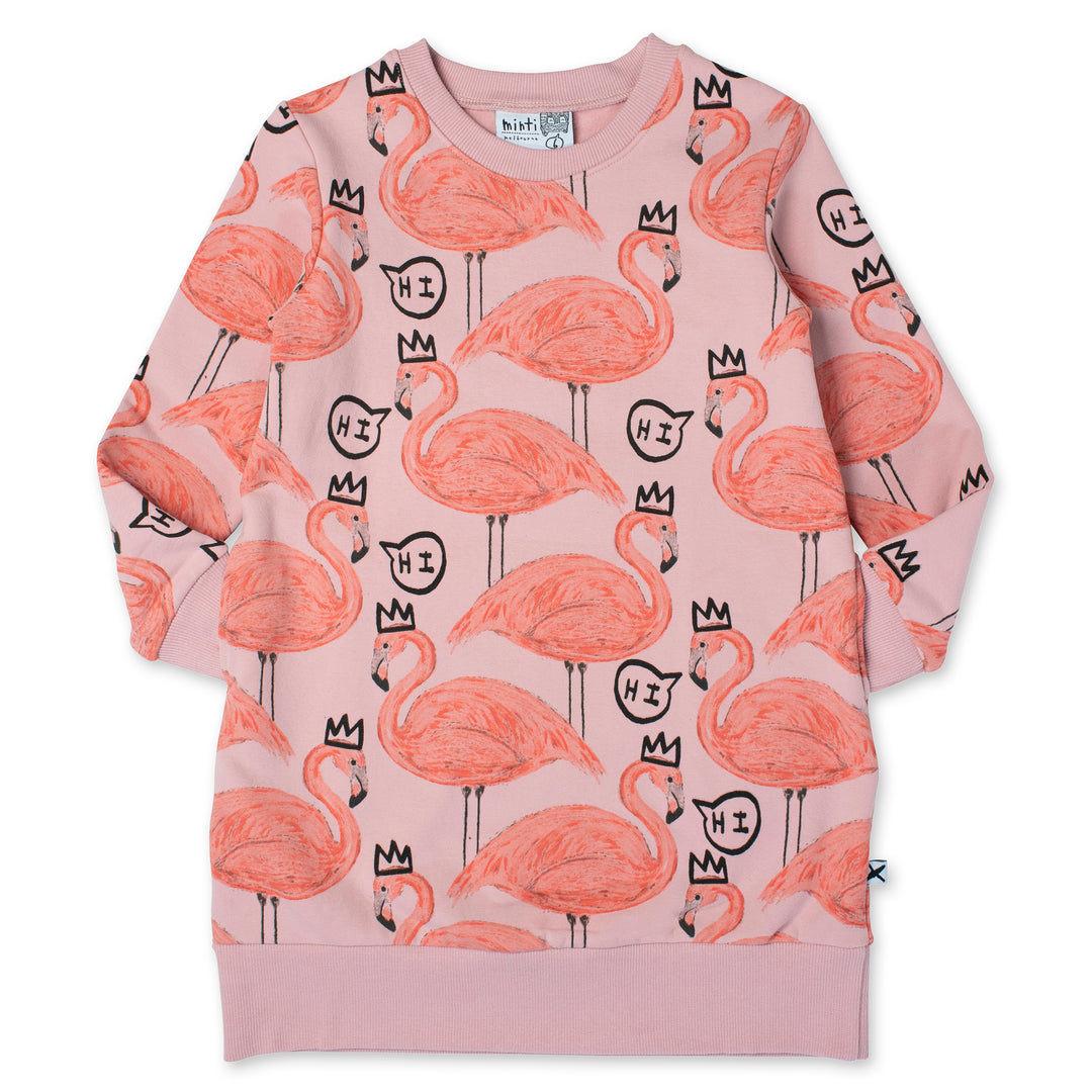 Minti Friendly Flamingos Furry Dress - Muted Pink