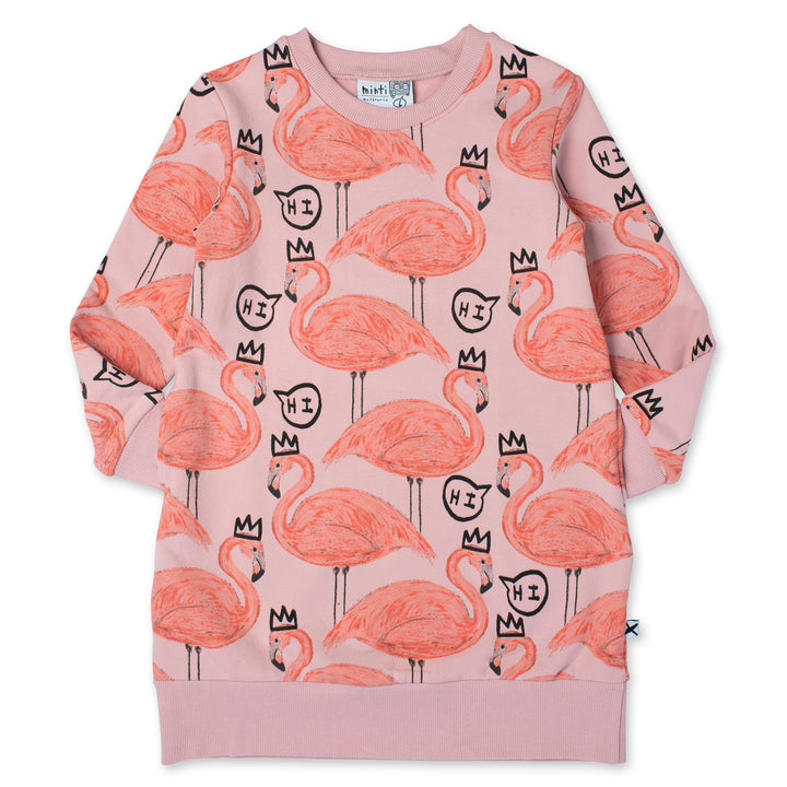 Minti Friendly Flamingos Furry Dress - Muted Pink