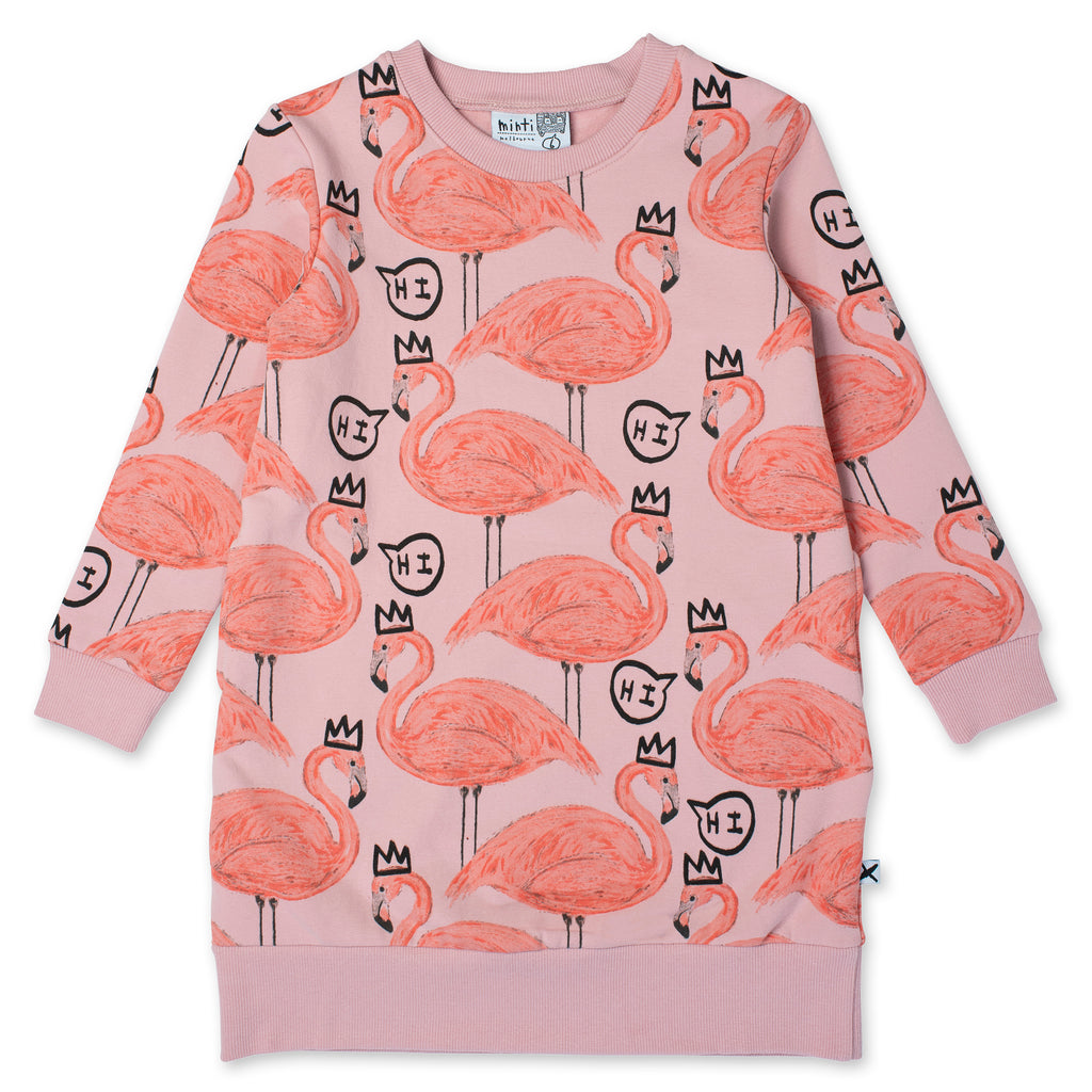 Minti Friendly Flamingos Furry Dress - Muted Pink