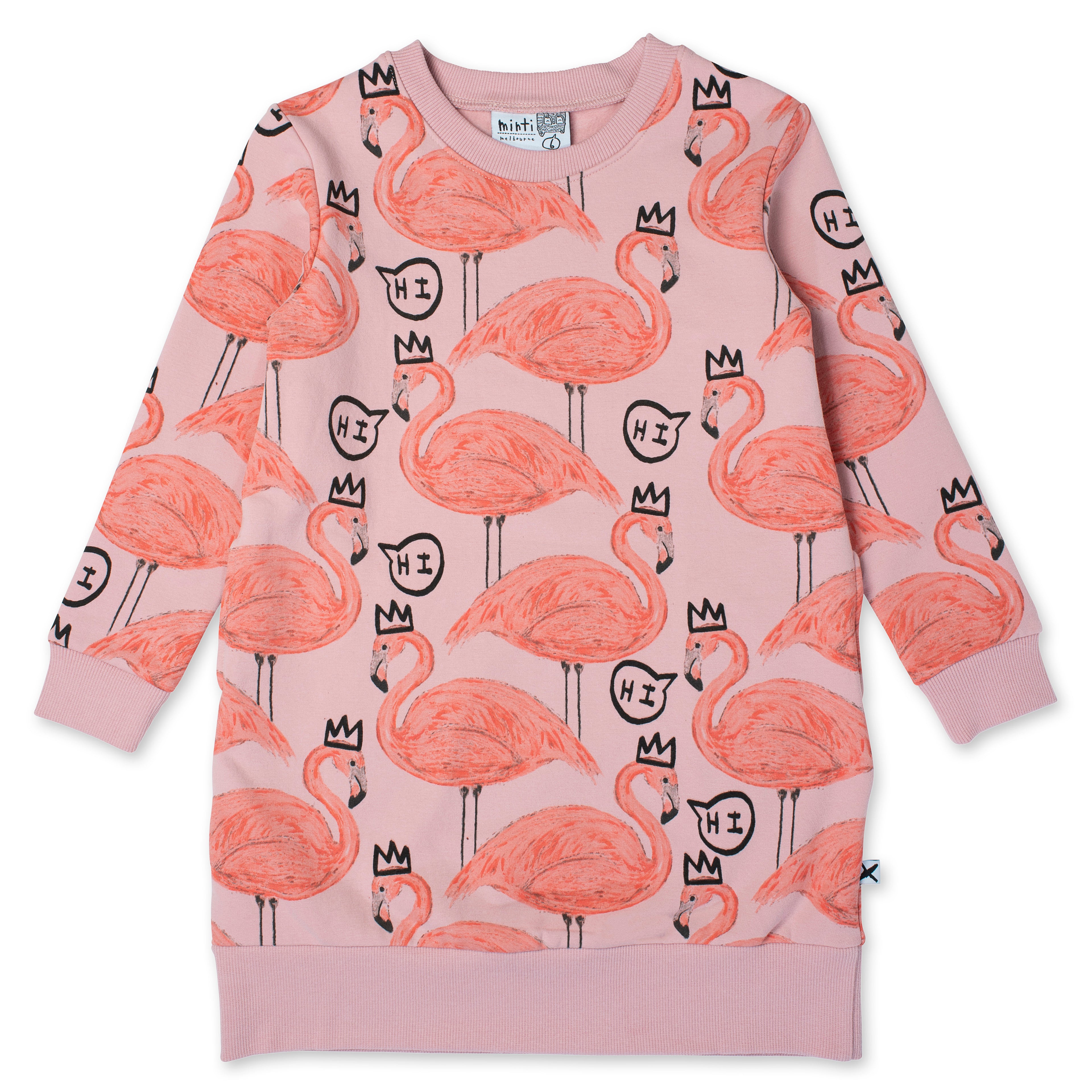 Minti Friendly Flamingos Furry Dress - Muted Pink