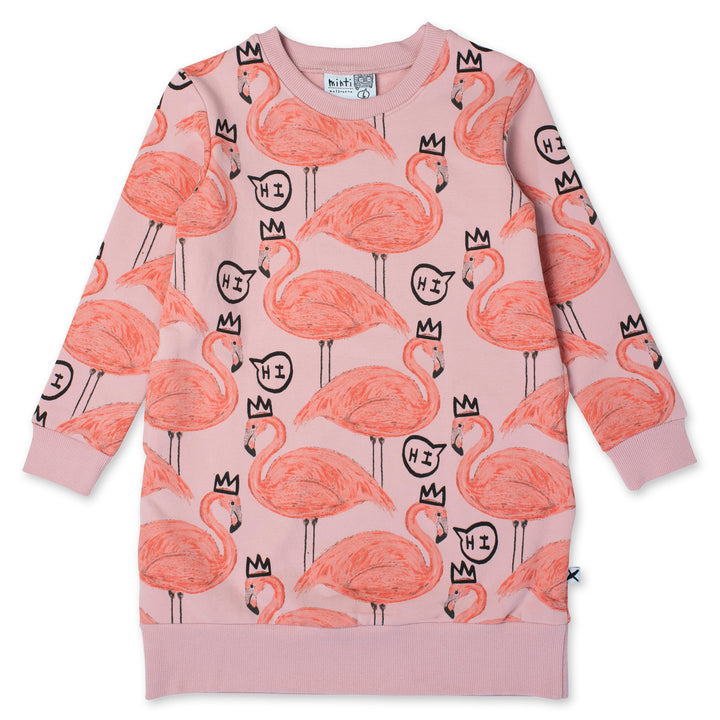 Minti Friendly Flamingos Furry Dress - Muted Pink
