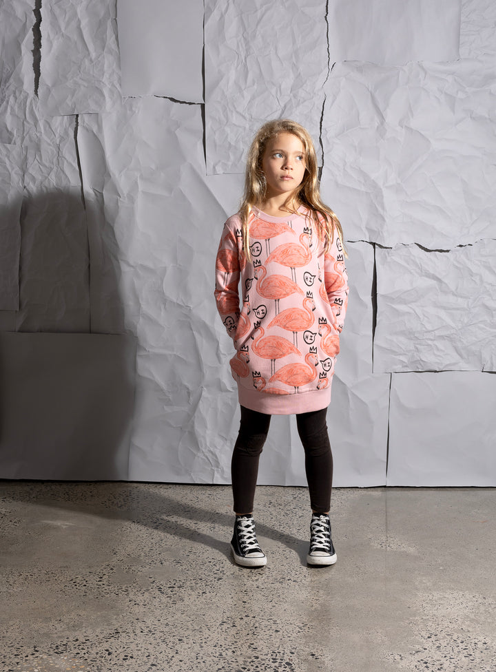 Minti Friendly Flamingos Furry Dress - Muted Pink