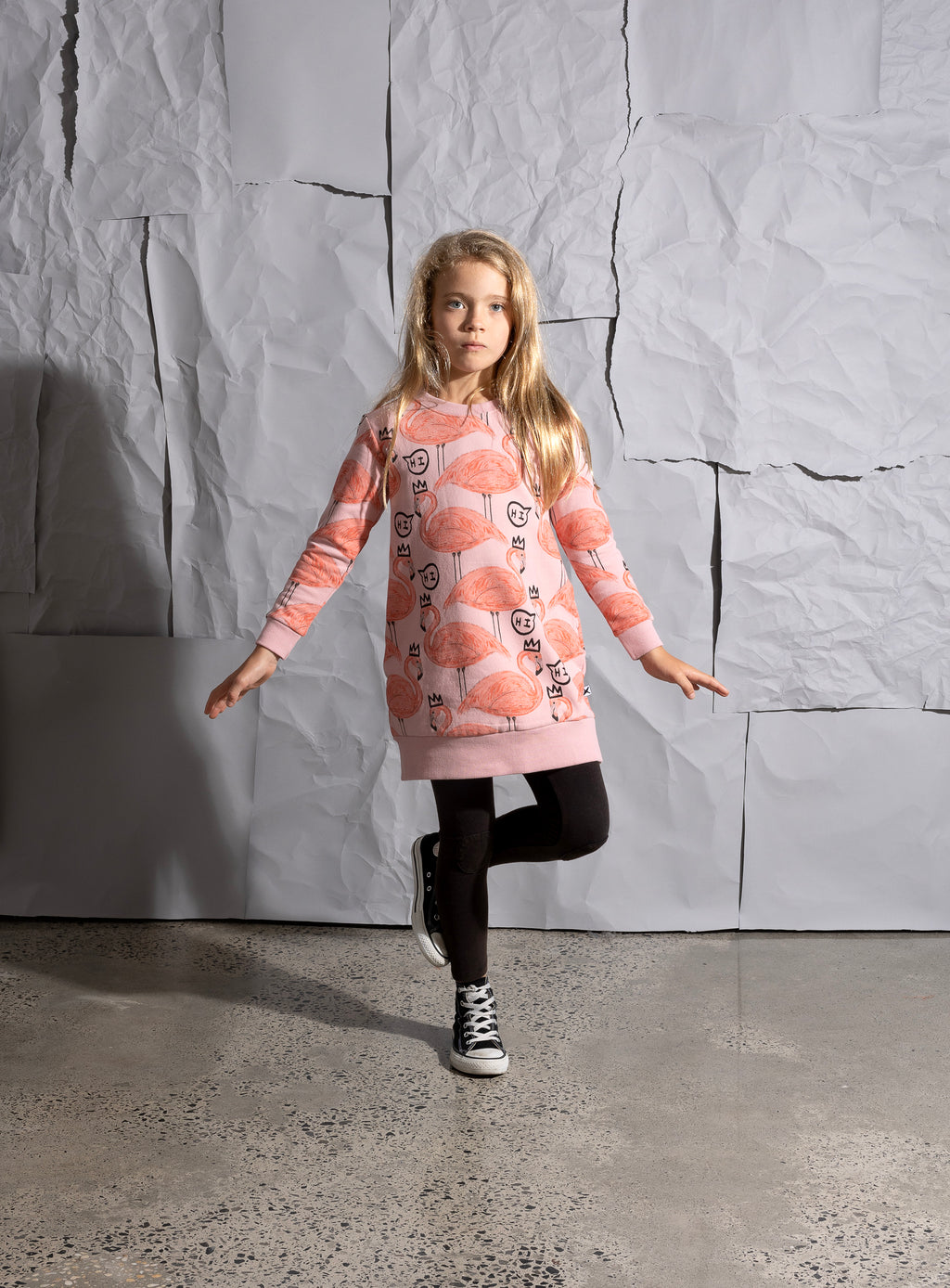 Minti Friendly Flamingos Furry Dress - Muted Pink