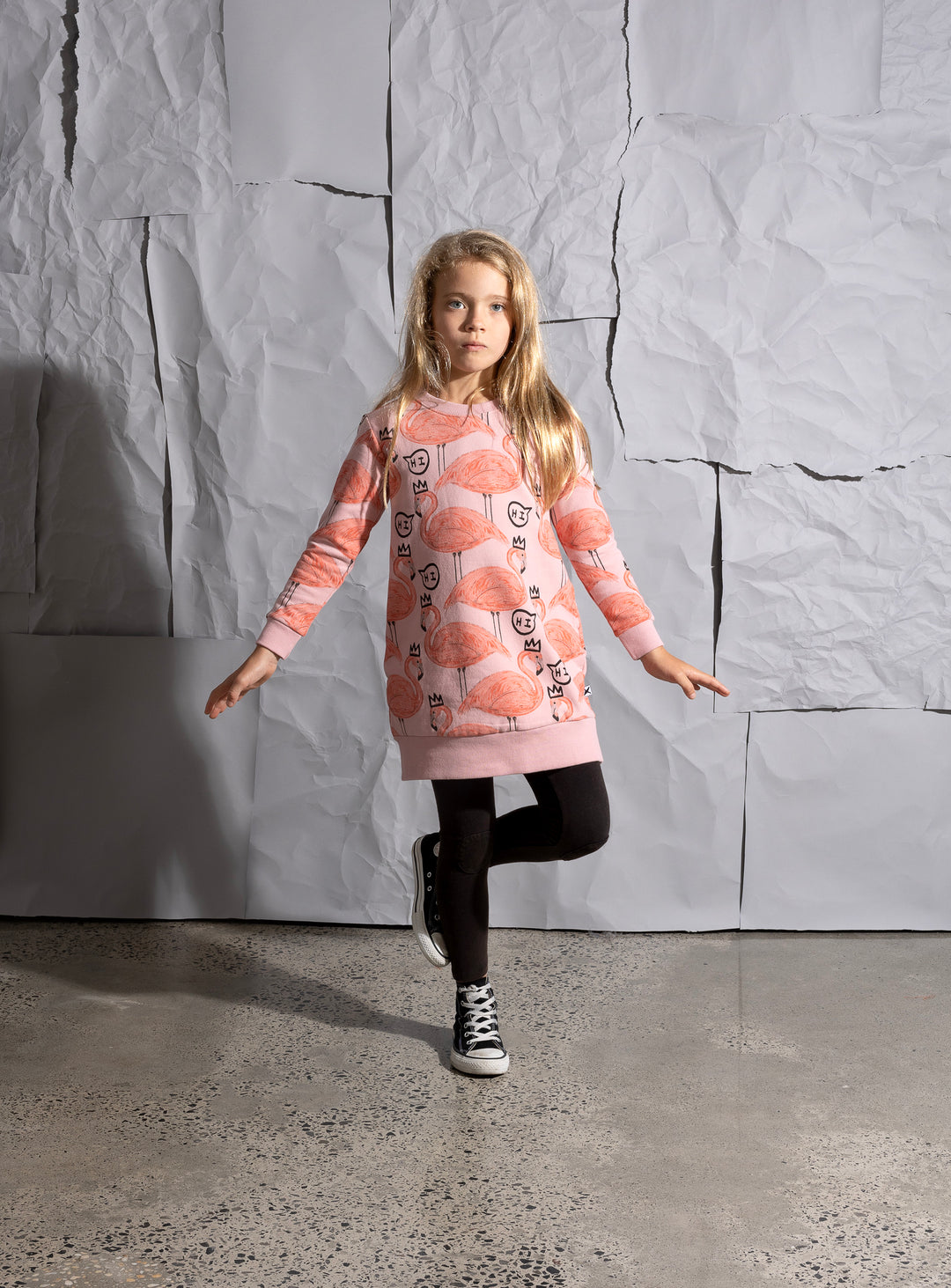 Minti Friendly Flamingos Furry Dress - Muted Pink