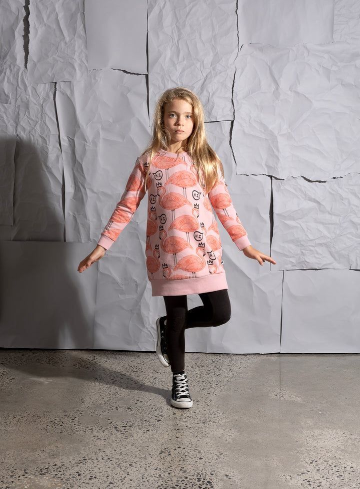 Minti Friendly Flamingos Furry Dress - Muted Pink