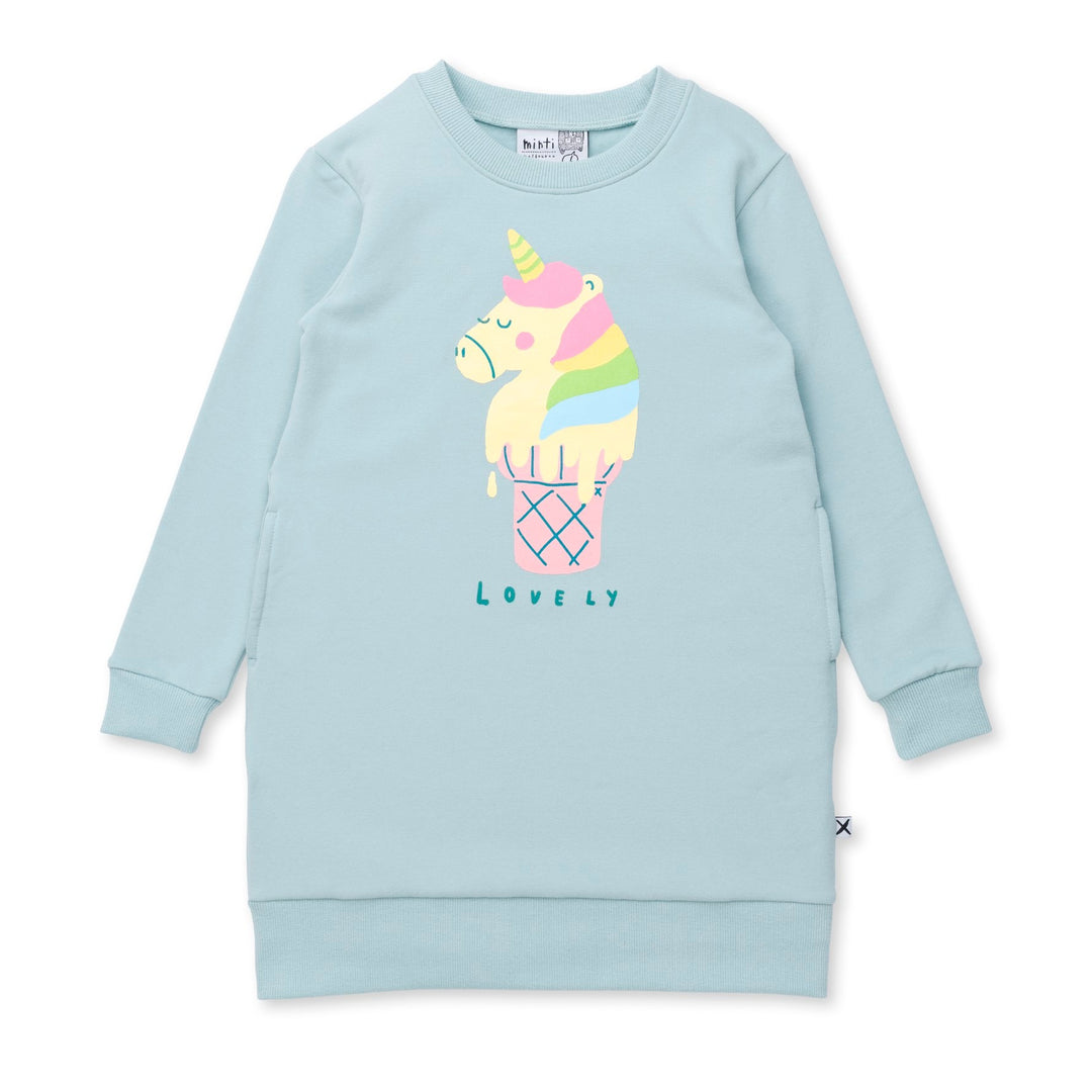 Minti Unicorn Icecream Furry Dress - Muted Green