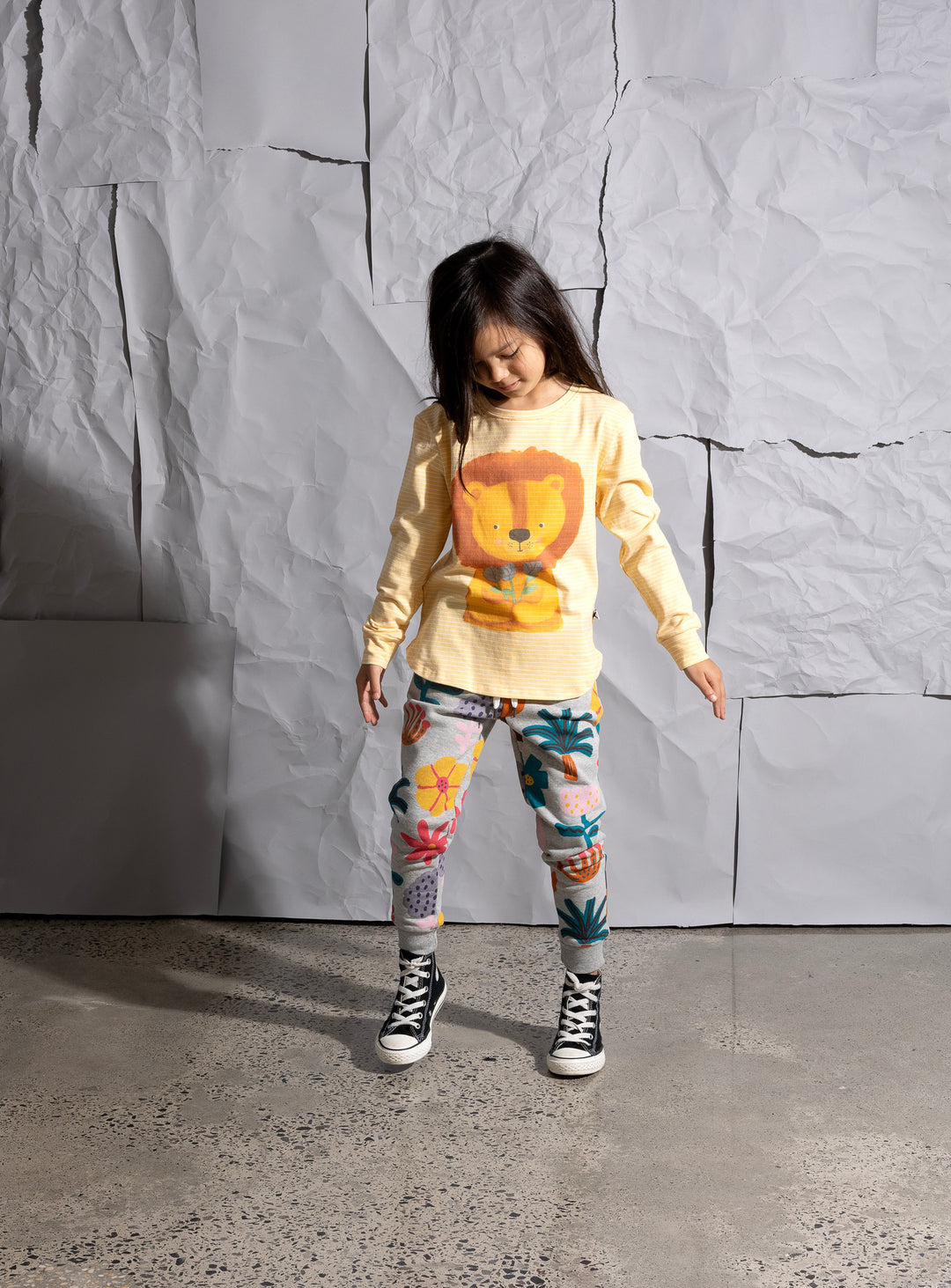 Minti Flower Lion Tee - Lemon Stripe