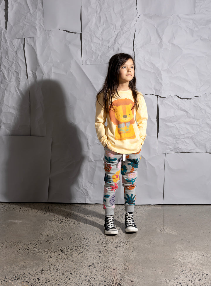 Minti Flower Lion Tee - Lemon Stripe