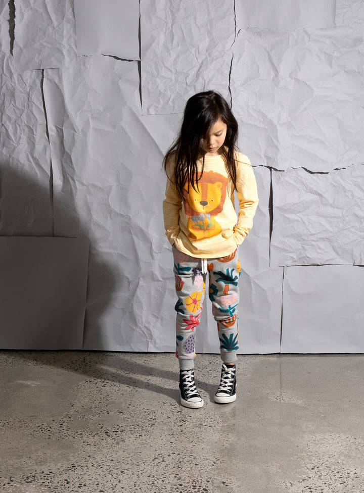 Minti Flower Lion Tee - Lemon Stripe
