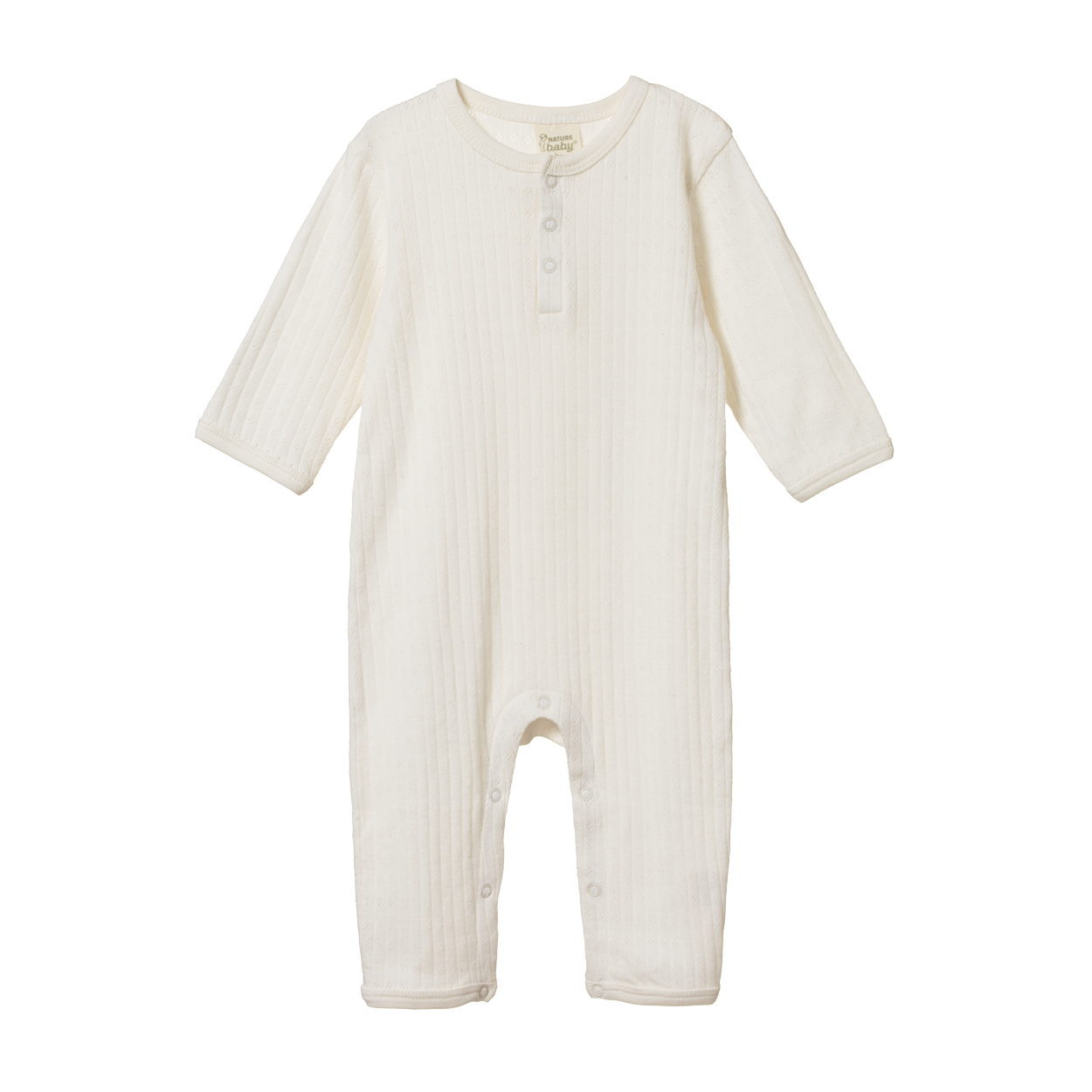 Nature Baby Henley Pyjama Suit Pointelle - Natural