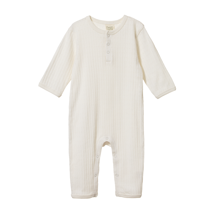 Nature Baby Henley Pyjama Suit Pointelle - Natural