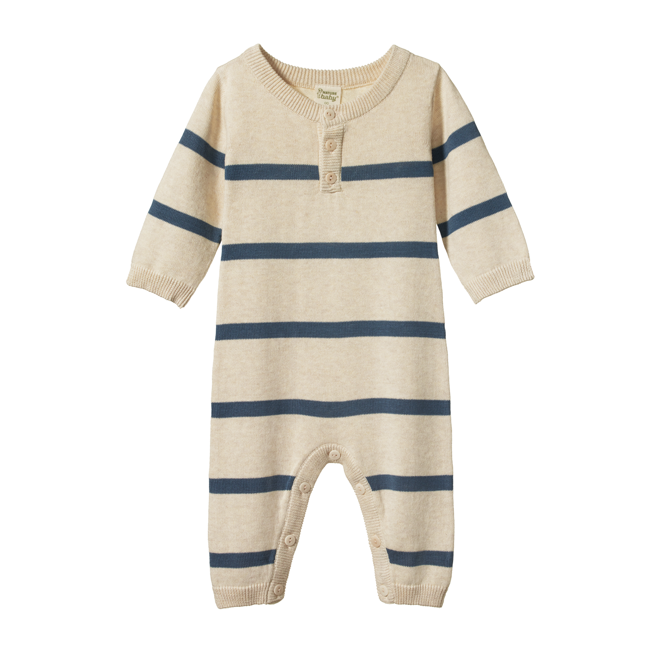 Nature Baby Cotton Knit Lou Suit - Oatmeal Marl/Sky Blue Stripe