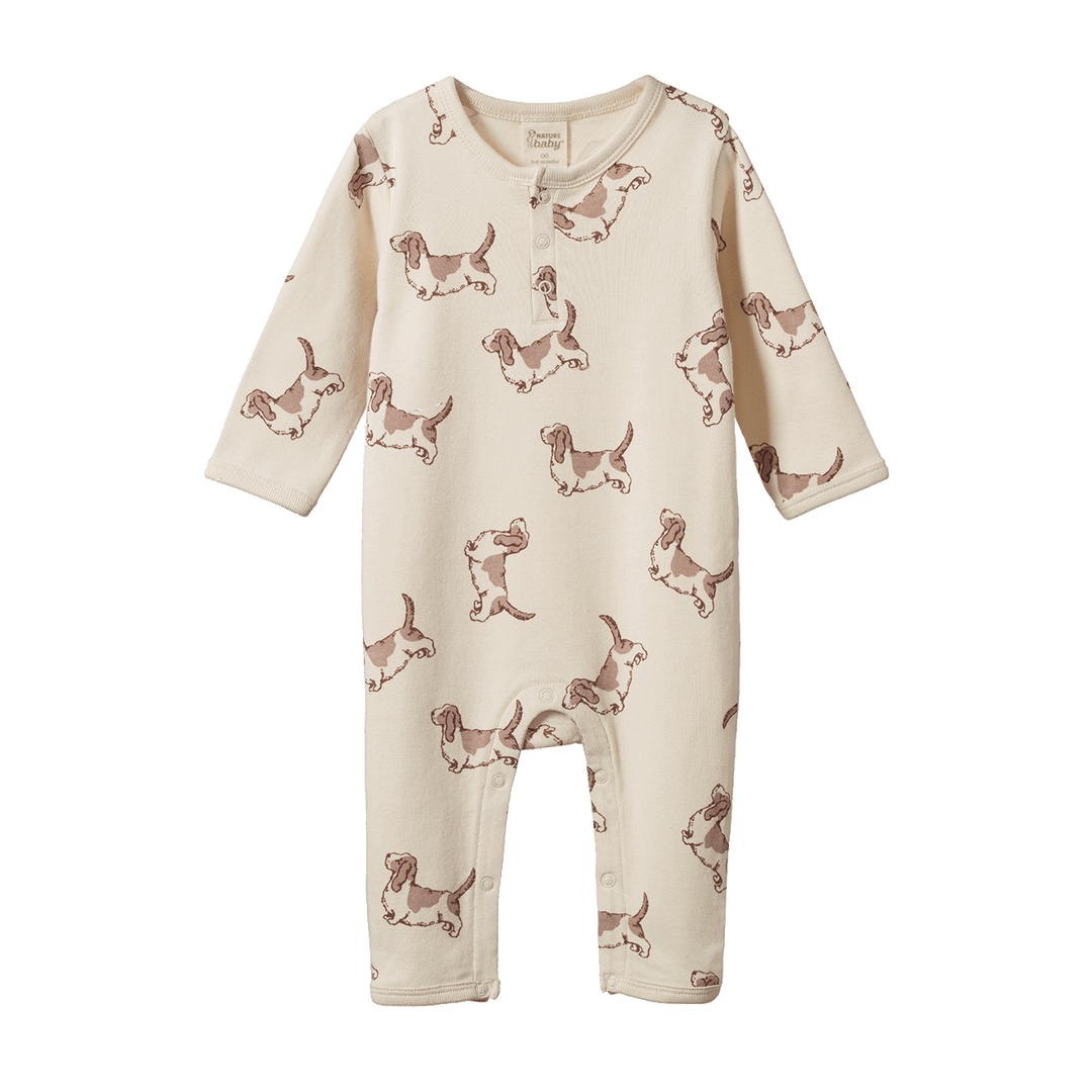 Nature Baby Henley Pyjama Suit - Happy Hounds Print