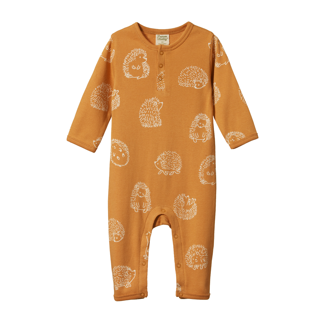 Nature Baby Henley Pyjama Suit - Happy Hedgehog Sleepwear Print