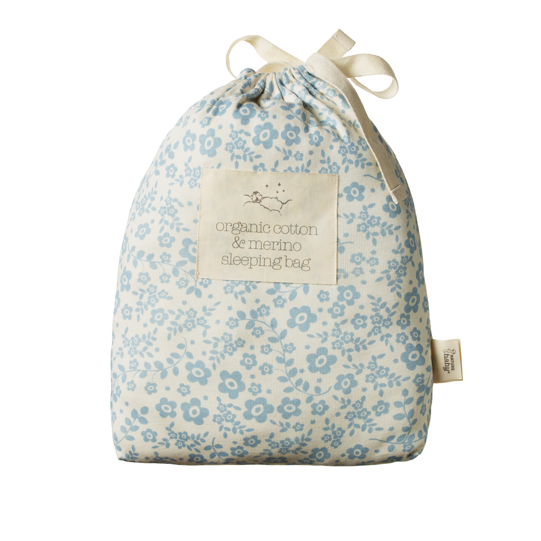 Nature Baby Organic Cotton & Merino Sleeping Bag - Large Daisy Belle Blue Print