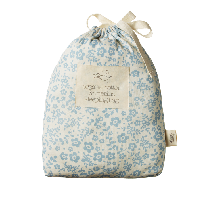 Nature Baby Organic Cotton & Merino Sleeping Bag - Large Daisy Belle Blue Print