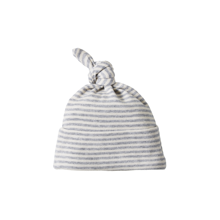 Nature Baby Cotton Knotted Beanie - Grey Marl Stripe