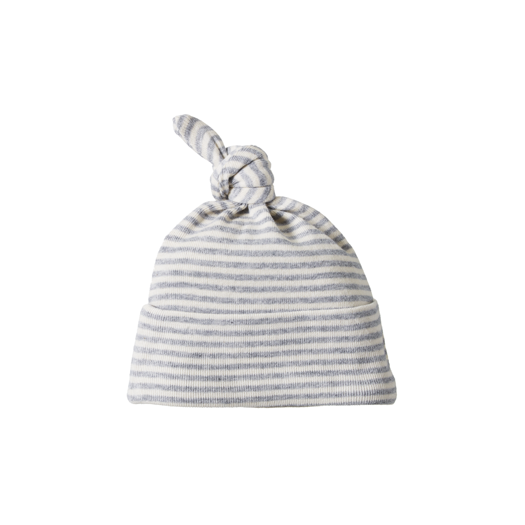 Cotton Knotted Beanie - Grey Marl Stripe