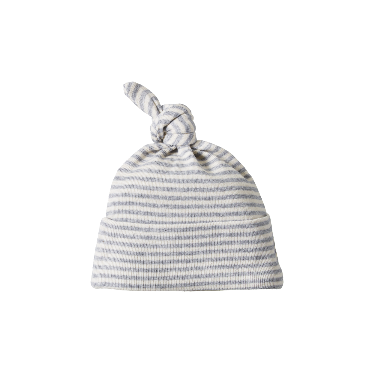 Cotton Knotted Beanie - Grey Marl Stripe